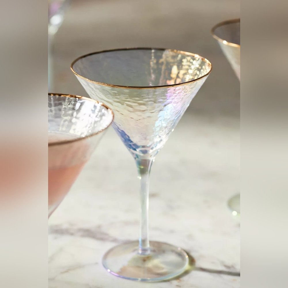 Anthropologie Zaza Lustered 24k Gold Accent Martini Glasses Set Of 2 New In Box - Picture 2 of 3